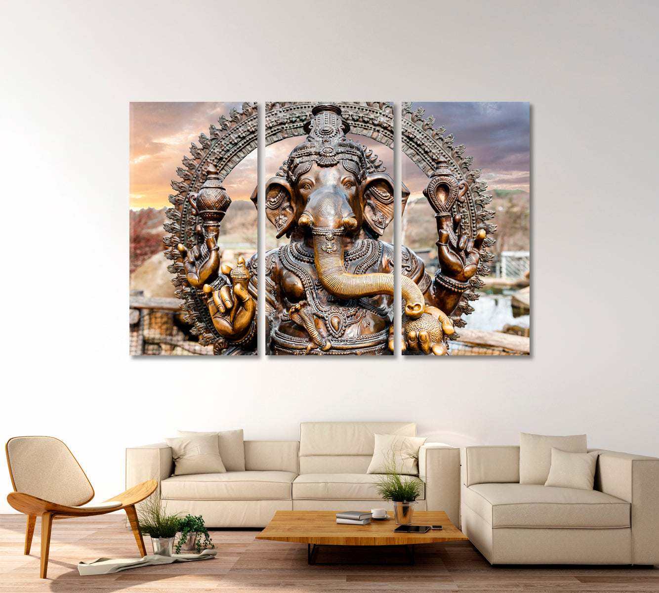 Statue of Hindu Elephant God Ganesha Dramatic Sky Religious Modern Art Artesty   