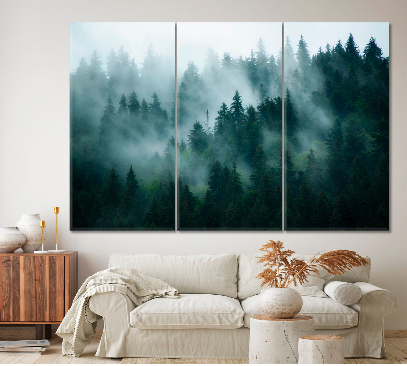 Misty Mountains Slopes Landscape Foggy Fir Forest Canvas Print Scenery Landscape Fine Art Print Artesty   