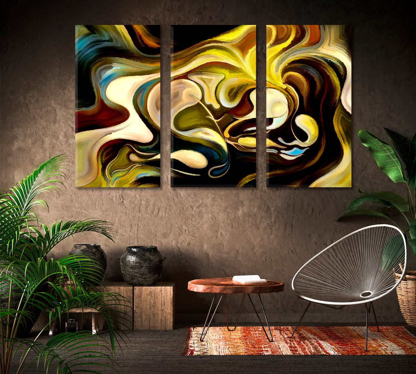Flowing Curves Vivid Abstraction Contemporary Art Artesty 3 panels 36" x 24" 