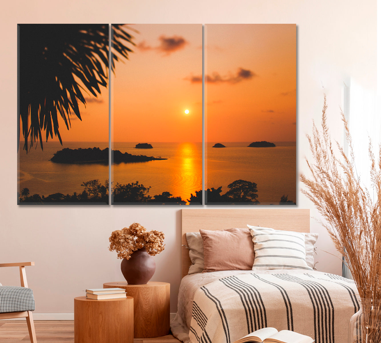 EXOTIC SEA COAST Amazing Romantic Colorful Red Sunset Tropical Landscape Canvas Print Tropical, Exotic Art Print Artesty   