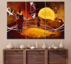 AFRICAN Tribal Ethnic Retro Vintage Canvas Print African Style Canvas Print Artesty 3 panels 36" x 24" 
