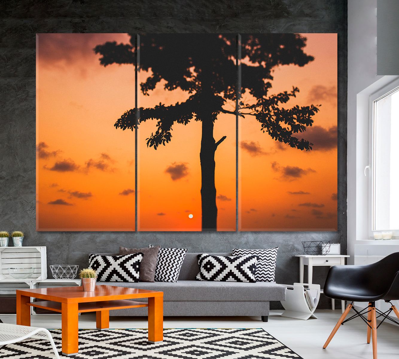 EXOTIC SAVANNAH Amazing Romantic Colorful Red Sunset Tropical Landscape Canvas Print Nature Wall Canvas Print Artesty 3 panels 36" x 24" 