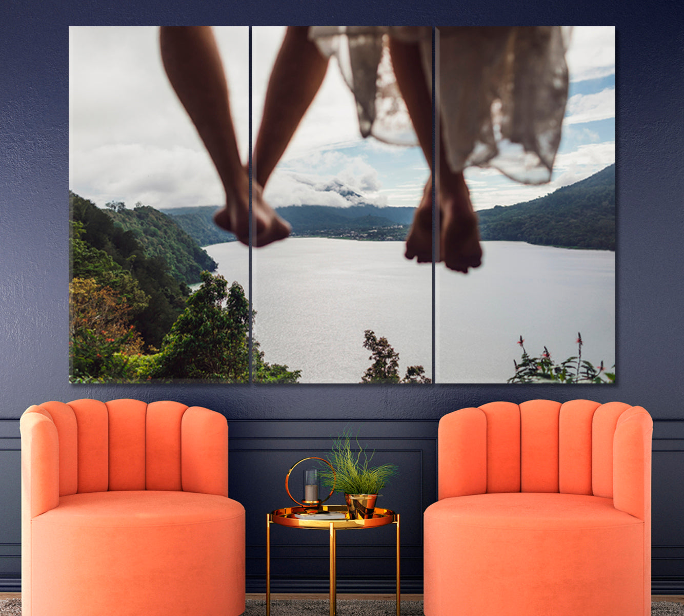 ABOVE MOUNTAIN Beautiful Lake Freedom and Travel Concept Traveling Around Ink Canvas Print Artesty 3 panels 36" x 24" 