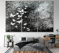 BUTTERFLY Black And White Beautiful Tender Canvas Print Black and White Wall Art Print Artesty 3 panels 36" x 24" 