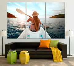 ADVENTURE Canoe Kayak Young Woman Boat Water Sport Active Lifestyle Concept Traveling Around Ink Canvas Print Artesty   