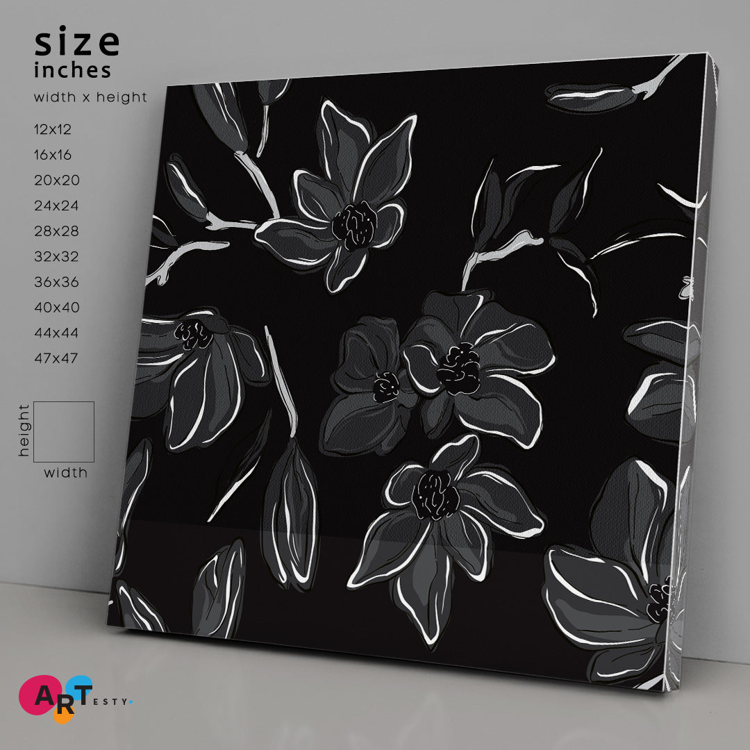 Black & White Floral Black and White Wall Art Print Artesty 1 Panel 12"x12" 