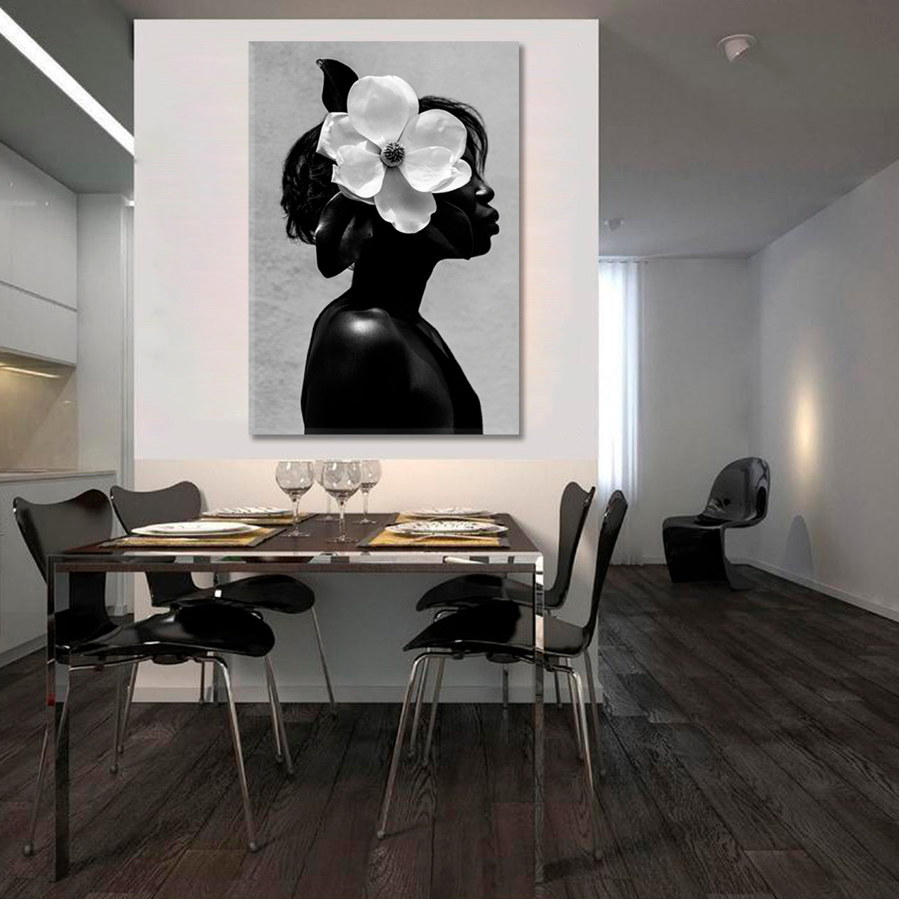 MODERN Beautiful African American Woman Black Beauty - V Black and White Wall Art Print Artesty   