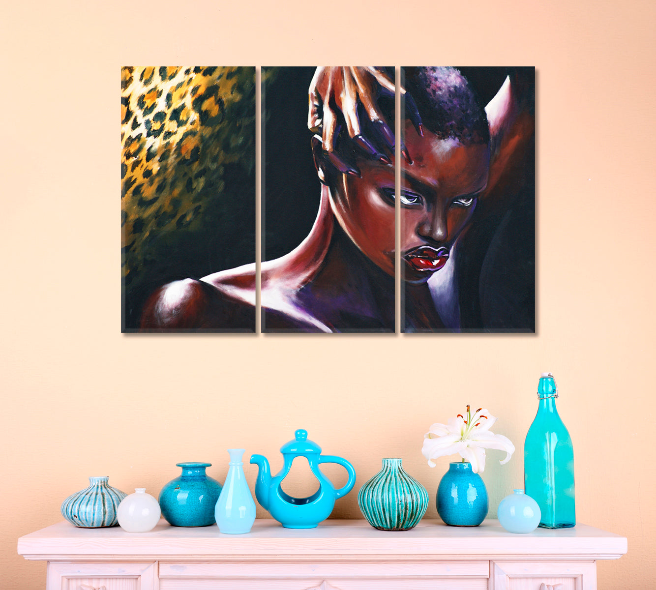 BEAUTY OF BLACK Stunning Beautiful African Woman Contemporary African Style Canvas Print Artesty 3 panels 36" x 24" 