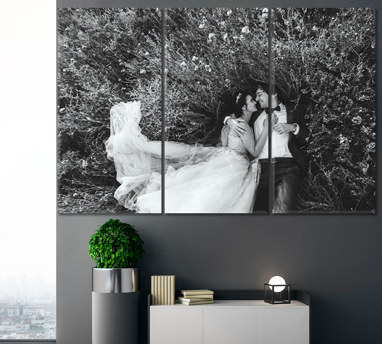 HAPPINESS Happy Life Couple Bride and Groom Wedding Love Family Marriage B&W Black and White Wall Art Print Artesty   