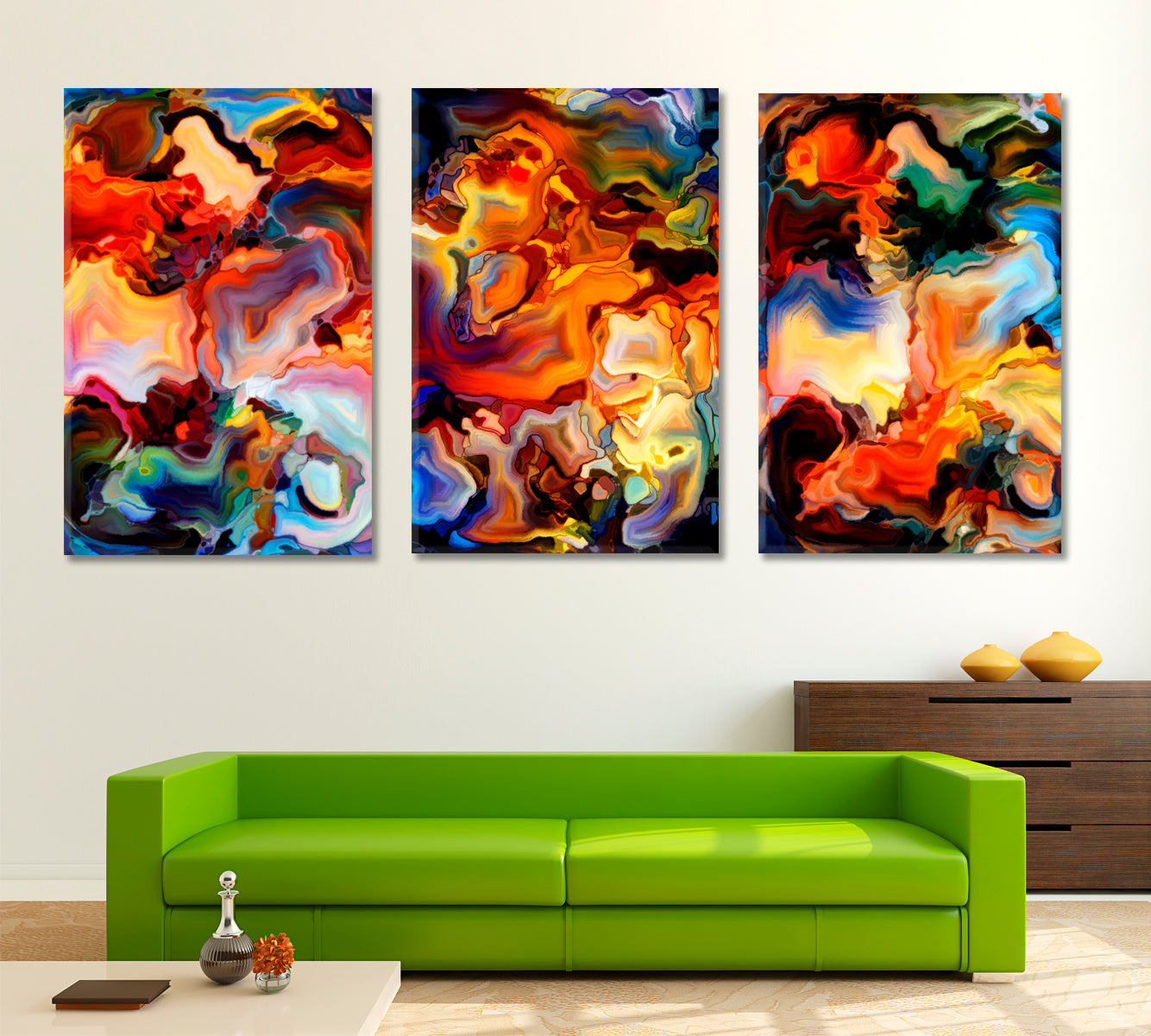 Set of 3 Vertical Panels Abstract Art Print Artesty   