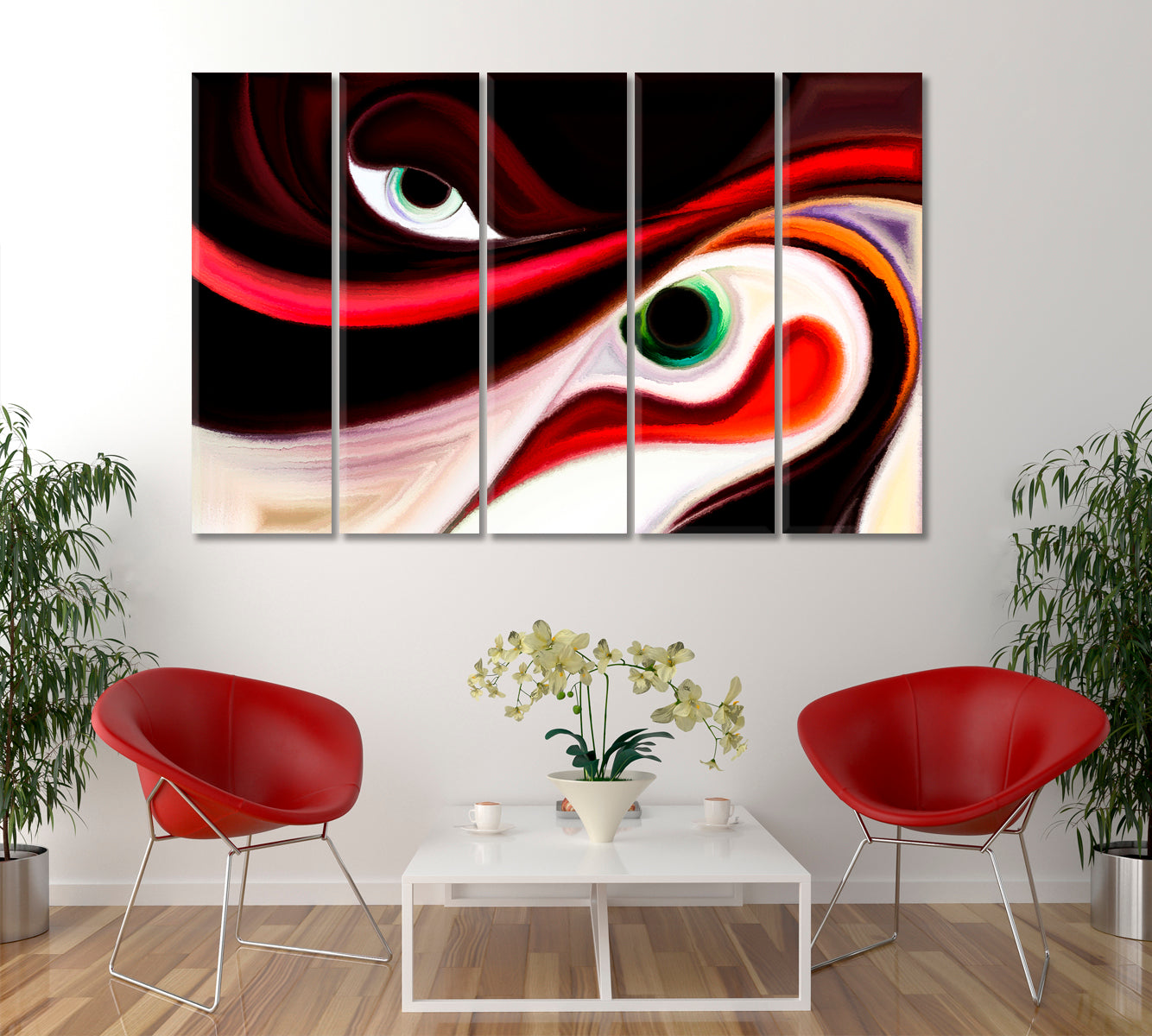 Yin Yang Vibrant Abstract Waves and Curves Imagination Design Abstract Art Print Artesty 5 panels 36" x 24" 