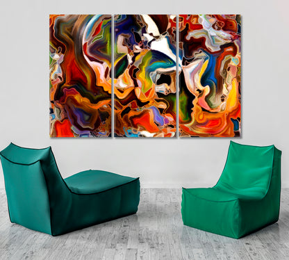 Human and Colorful Abstract Shapes Abstract Art Print Artesty 3 panels 36" x 24" 