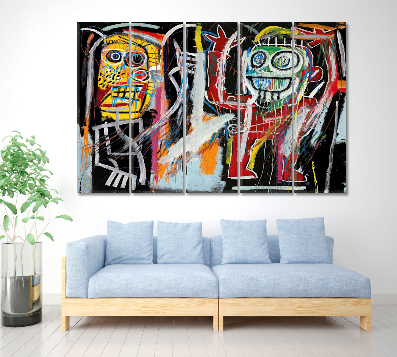Basquiat Inspired Poster Abstract Art Print Artesty 5 panels 36" x 24" 