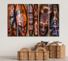 African Abstract Masks Abstract Art Print Artesty 5 panels 36" x 24" 