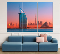 ARAB SAIL TOWER Dubai City Downtown Skyline Jumeirah Beach UAE Cities Wall Art Artesty 3 panels 36" x 24" 