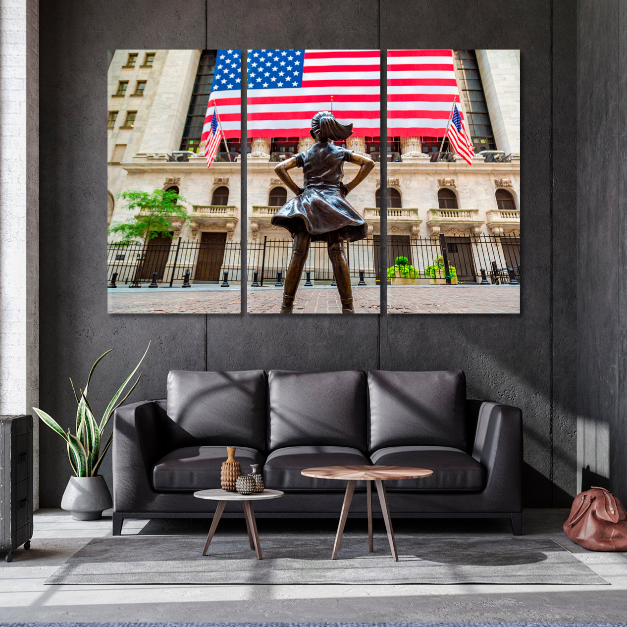 Fearless Girl American Flag New York Stock Exchange Building Cities Wall Art Artesty   