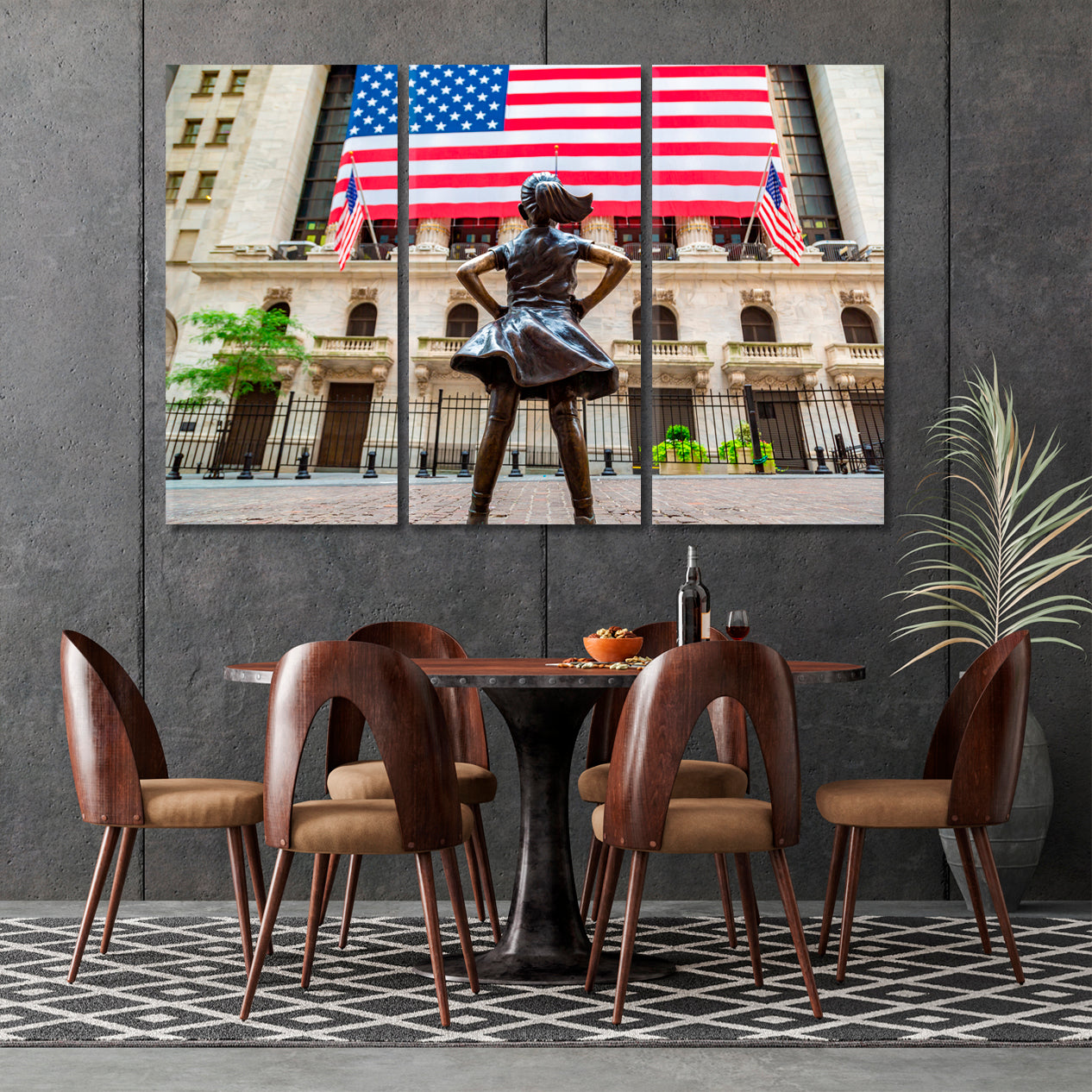 Fearless Girl American Flag New York Stock Exchange Building Cities Wall Art Artesty   