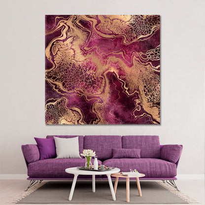 PINK PURPLE ROSE Golden Veins Marble Swirls Luxury Fashion Marbling Fluid Art, Oriental Marbling Canvas Print Artesty   