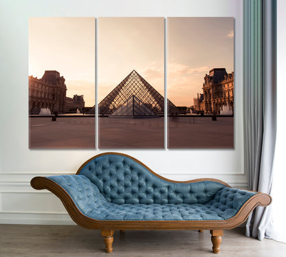 Louvre Museum Paris France Famous Historical Art Landmark Architecture Beautiful Symbol Canvas Print Famous Landmarks Artwork Print Artesty 3 panels 36" x 24" 