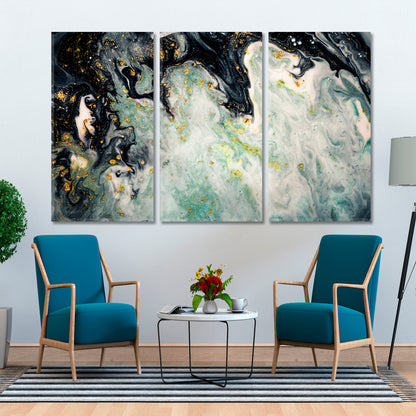 SWIRLS OF MARBLE Agat Ripples Grey Green Acrylic Mix Abstract Fluid Fluid Art, Oriental Marbling Canvas Print Artesty   