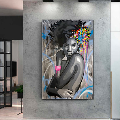 HAIRSTYLE African Beautiful Women Abstract Drip Art Graffiti Style - Vertical Contemporary Art Artesty   