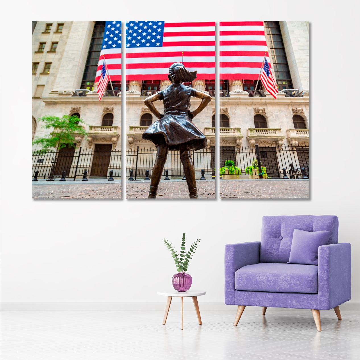 Fearless Girl American Flag New York Stock Exchange Building Cities Wall Art Artesty   