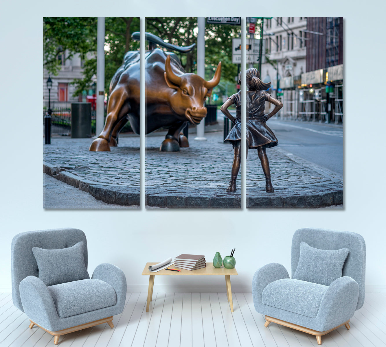 Charging Bull Manhattan New York City Famous Landmark Famous Landmarks Artwork Print Artesty 3 panels 36" x 24" 