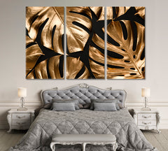 Golden And Black Tropical Leaves Trendy Luxury Floral Design Pattern Tropical, Exotic Art Print Artesty   