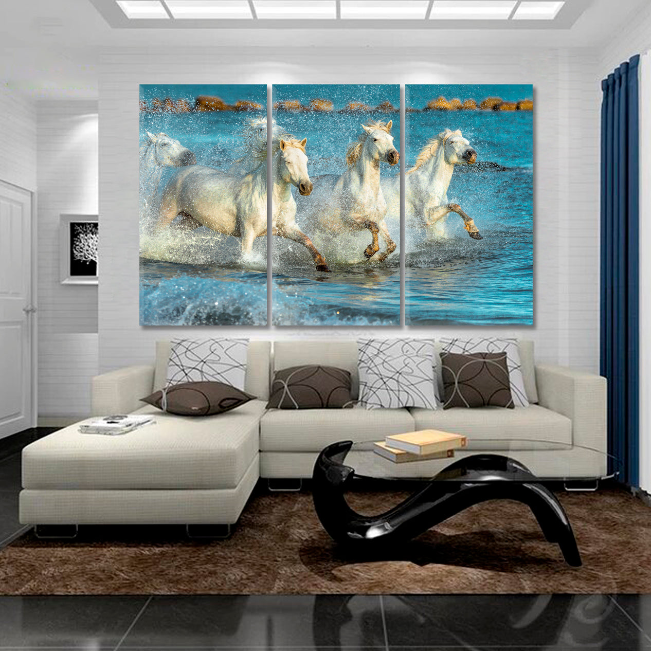 NEPTUNE'S HORSES White Galloping Horses Beach Provence Animals Canvas Print Artesty   