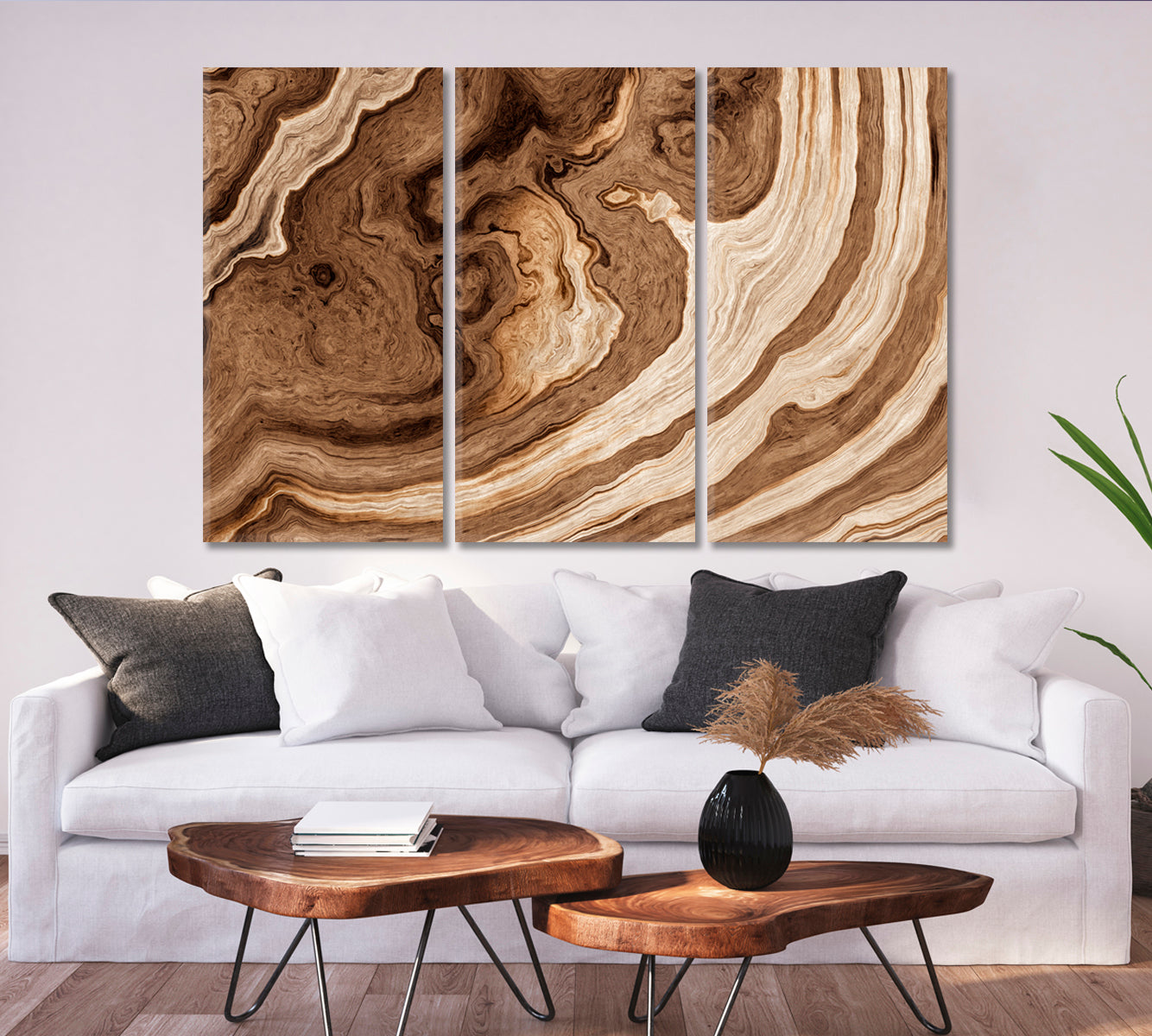 TREE Age Rings Brown Abstract Driftwood Abstract Art Print Artesty 3 panels 36" x 24" 
