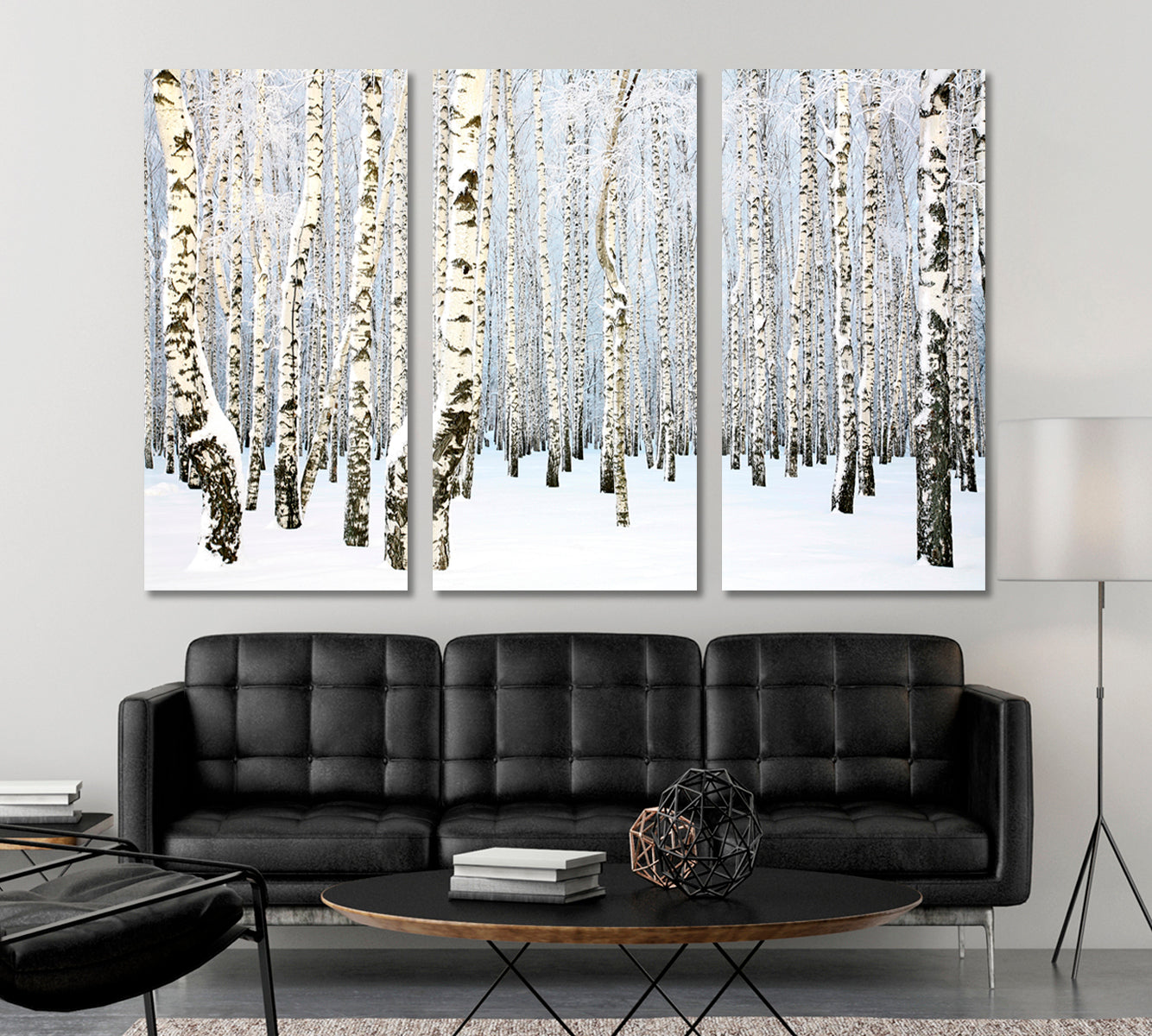 Russian Winter Birch Trees Forest Nature Wall Canvas Print Artesty 3 panels 36" x 24" 
