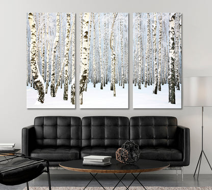 Russian Winter Birch Trees Forest Nature Wall Canvas Print Artesty 3 panels 36" x 24" 