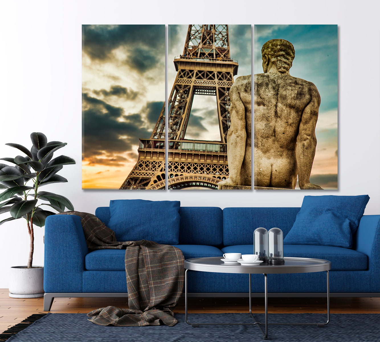 Place of Trocadero Eiffel Tower Paris France Cities Wall Art Artesty 3 panels 36" x 24" 