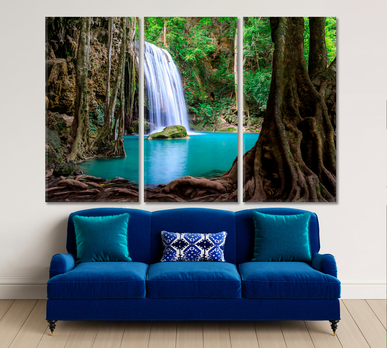 JUNGLE LIANA VINES Waterfall Cliff Erawan National Park Kanchanaburi Scenery Landscape Fine Art Print Artesty 3 panels 36" x 24" 