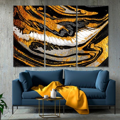 Agate Black Golden Swirl Oriental Suminagashi Japanese Marbling Fluid Art, Oriental Marbling Canvas Print Artesty   