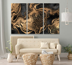 Luxury Black And Gold Abstract Marble With Veins Giclée Print Fluid Art, Oriental Marbling Canvas Print Artesty   