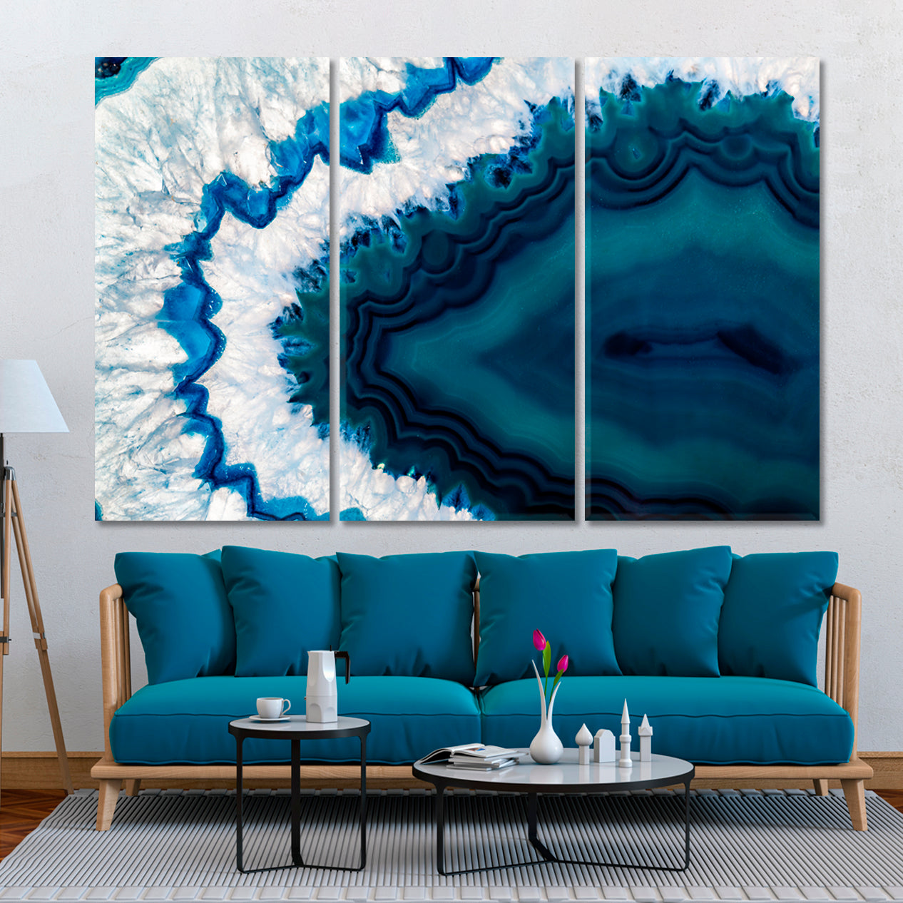 GEODE AGATE Cross-section Brazilian Blue Geo Crystal Marble Abstract Art Print Artesty 3 panels 36" x 24" 