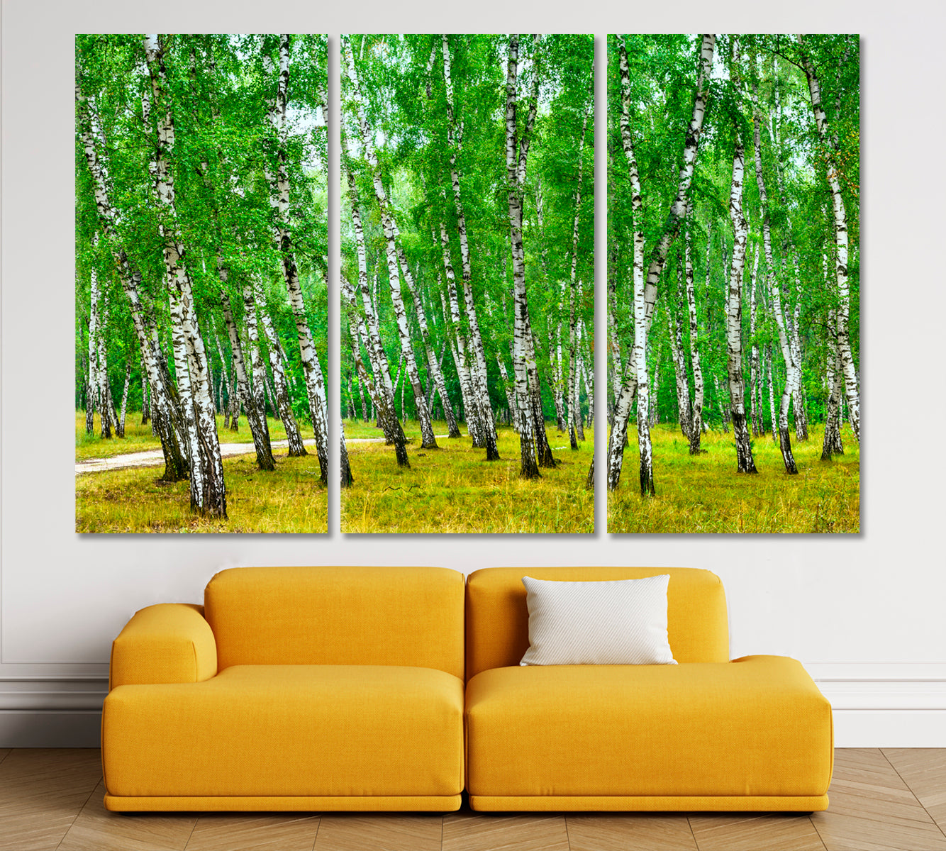Birch Grove Sunny Summer Day Panorama Nature Wall Canvas Print Artesty 3 panels 36" x 24" 