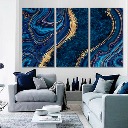 Blue Marble Japanese Kintsugi Technique Marble Oriental Art Print Canvas Artesty   