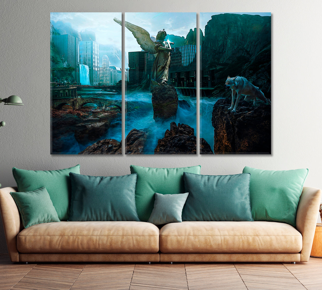 Gothic Fantasy City Contemporary Art Cities Wall Art Artesty 3 panels 36" x 24" 