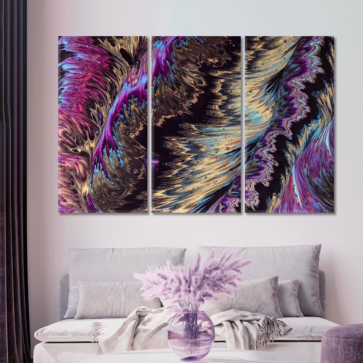 Marble Purple Abstract Pattern Abstract Art Print Artesty 3 panels 36" x 24" 