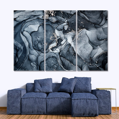 Trendy Blue Gray Alcohol Ink Colors Translucent Marble Fluid Art, Oriental Marbling Canvas Print Artesty   