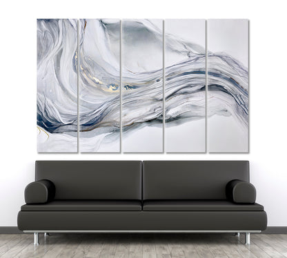 Beautiful Tender Blue Gray Abstract Waves Marble Effect Painting Fluid Art, Oriental Marbling Canvas Print Artesty   