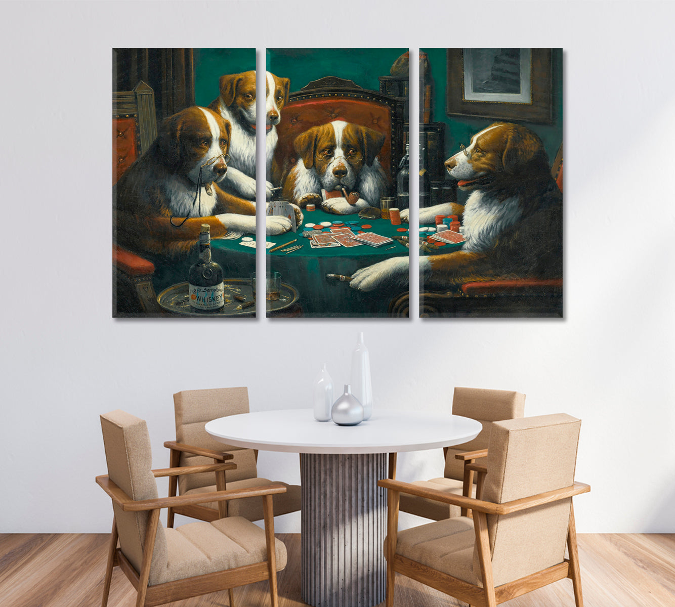 CASINO A Bold Bluff Dogs Playing Poker Canvas Print Animals Canvas Print Artesty 3 panels 36" x 24" 