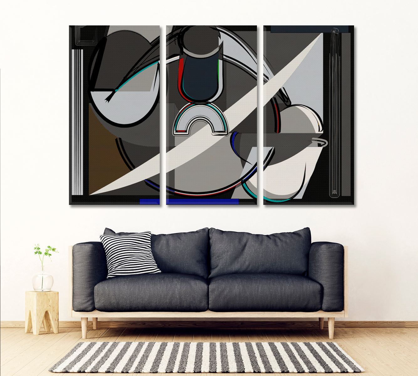 KANDINSKY WORLD Geometric Shapes Modern Pattern Gray Brown Abstract Art Print Artesty 3 panels 36" x 24" 