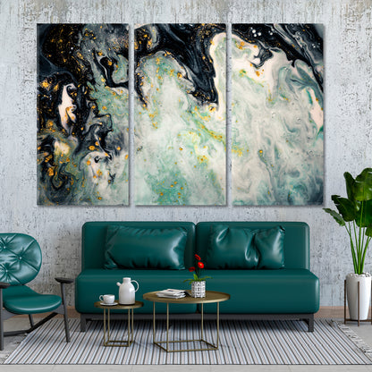 SWIRLS OF MARBLE Agat Ripples Grey Green Acrylic Mix Abstract Fluid Fluid Art, Oriental Marbling Canvas Print Artesty   