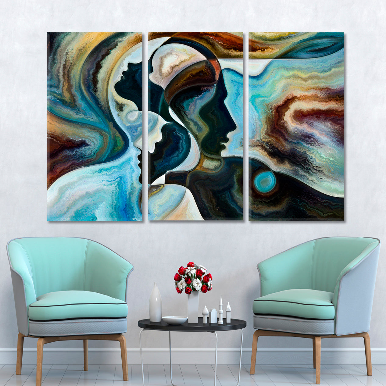 UNITY AND BIRTH OF LIFE Modern Abstract Painting Consciousness Art Artesty 3 panels 36" x 24" 