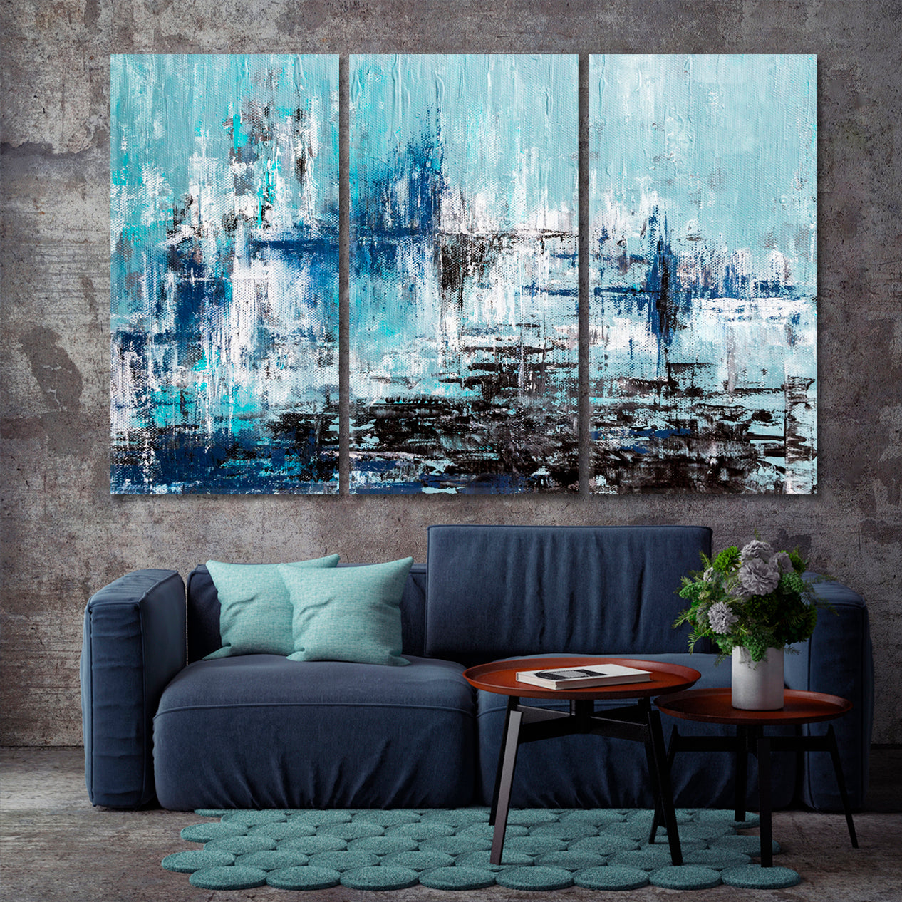 GRUNGE Modern Blue Abstract Acrylic Brush Stroke Painting Abstract Art Print Artesty   
