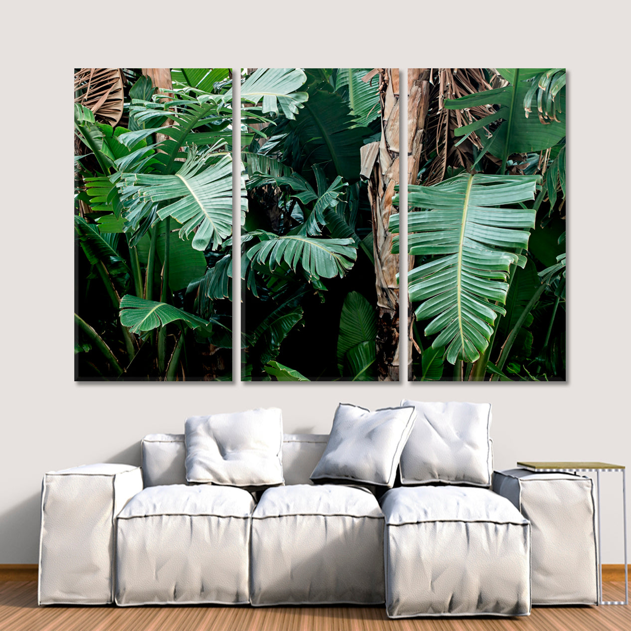 TROPICAL JUNGLE Banana Tree Big Green Leaf Exotic Green Garden Tropical, Exotic Art Print Artesty 3 panels 36" x 24" 