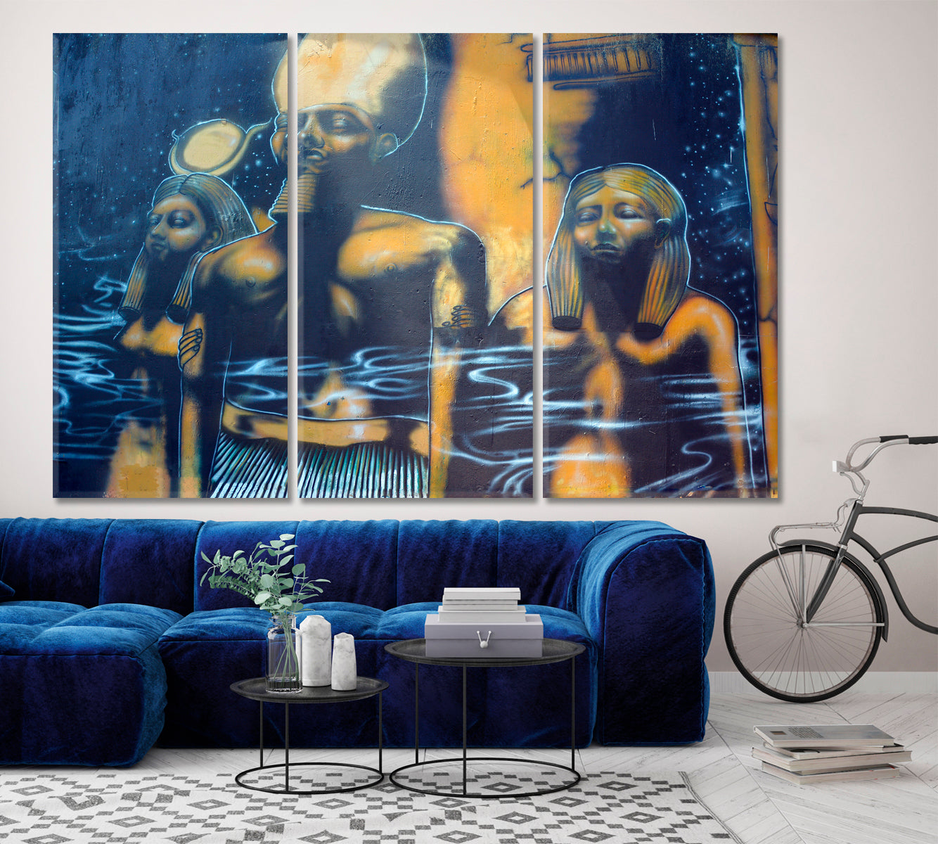 ANCIENT EGYPTIAN PHARAOH Street Art USA Graffiti Contemporary Art Artesty 3 panels 36" x 24" 